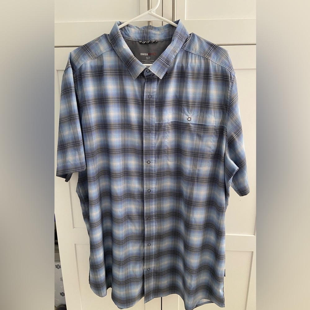 Men’s Swiss Tech Plaid Lightweight Short Sleeve Snap Button Shirt Size 2XL 50-52